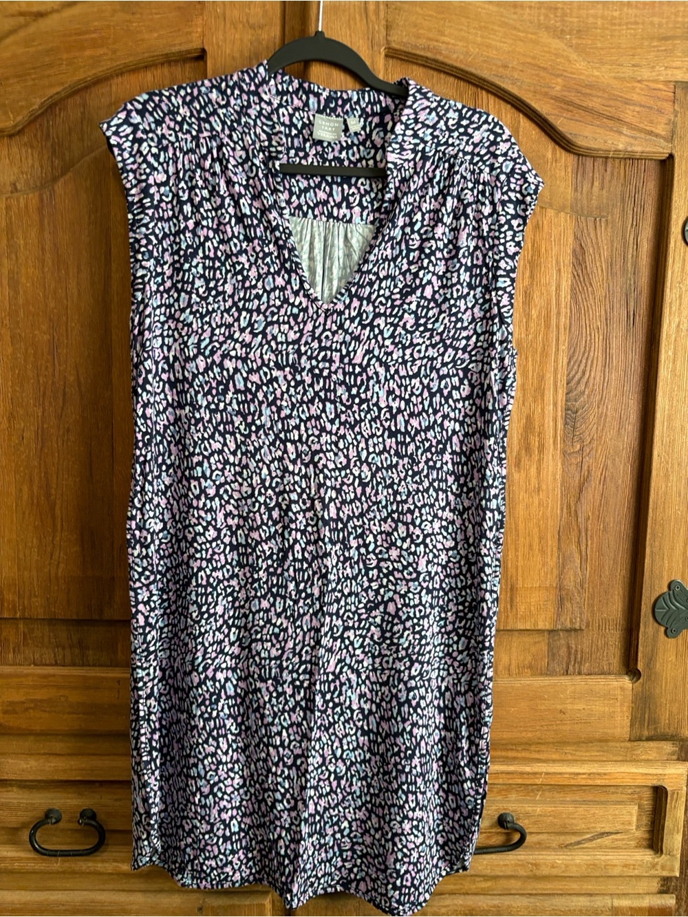 Lemon Tart Versona Black and Purple Leopard Print V-Neck Mini Dress